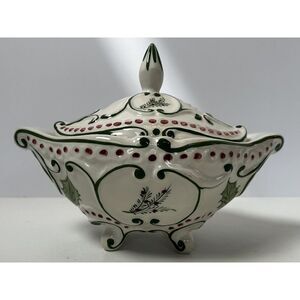 RCCL Portugal Hand Painted Holly Berries Ceramic Lidded Vegetable Serving Bowl**